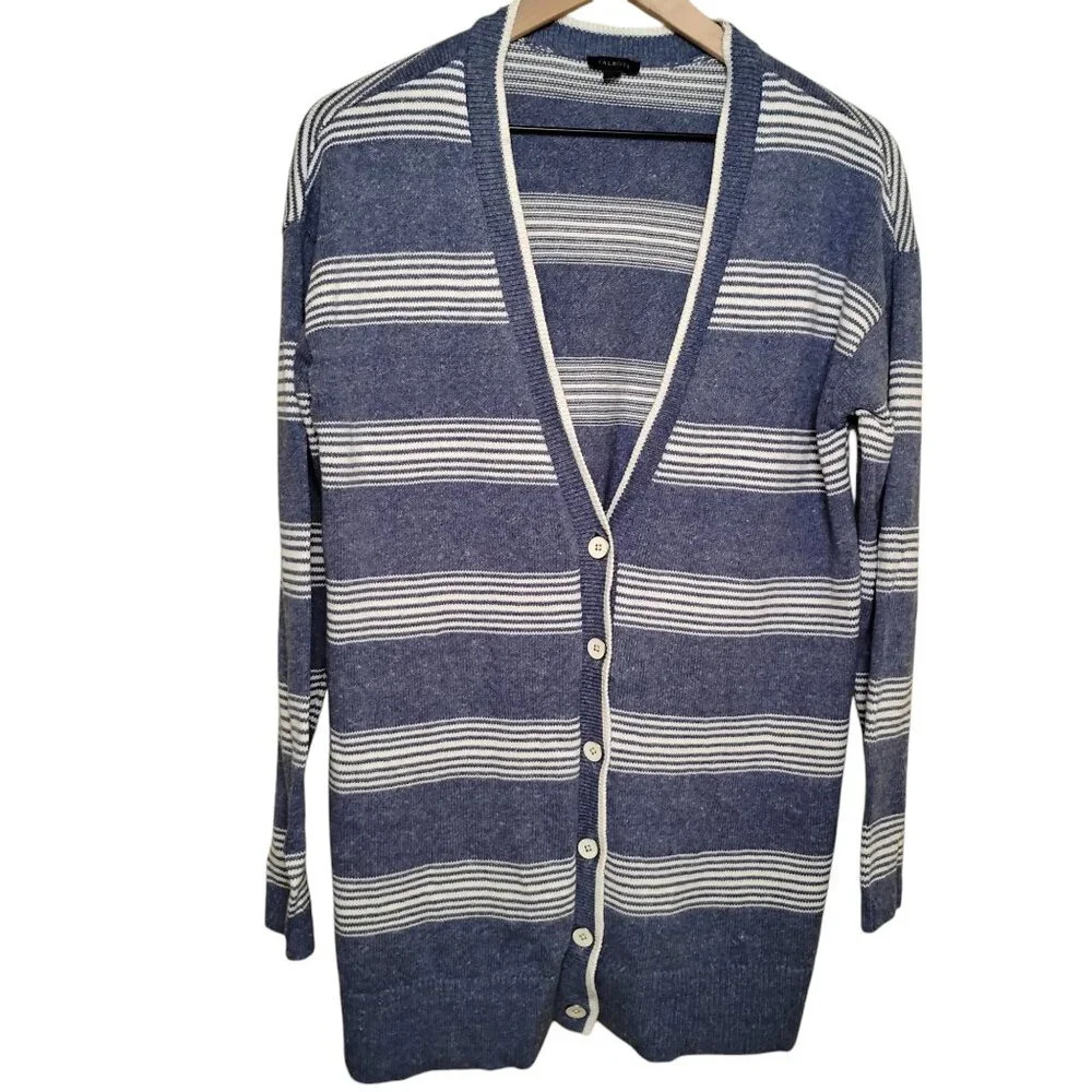 Talbot Blue and White Striped Button Up Cardigan, Small